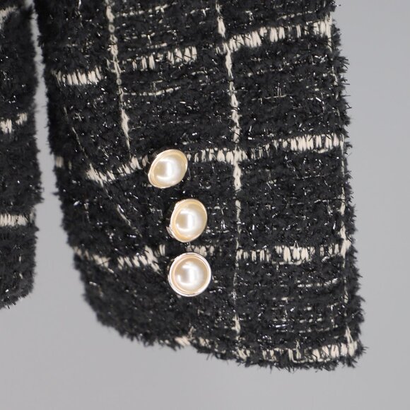 NWT RACHEL ZOE Tweed Double-Breasted Windowpane Blazer Pearl Buttons Size M - Picture 5 of 9